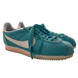 EUC Woman’s Nike Cortez Shoes Turquoise Blue Peach White Size 7.5 24.5cm